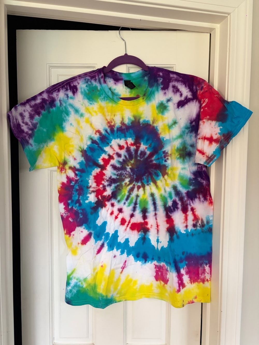 Gildan Multicolor Tie-Dye Spiral Tee - Blue, Purple, Yellow, Red, Green, White